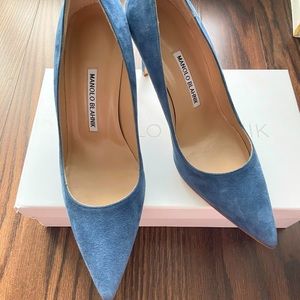 Manolo Blahnik blue suede heels 9cm size 38 US 8 brand new